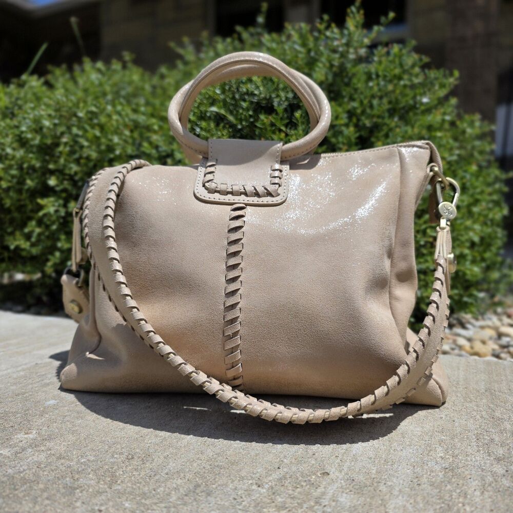 HOBO Sheila Medium Shoulder Bag Crossbody Top Handle Purse Golden Nubuck Leather - Picture 1 of 6